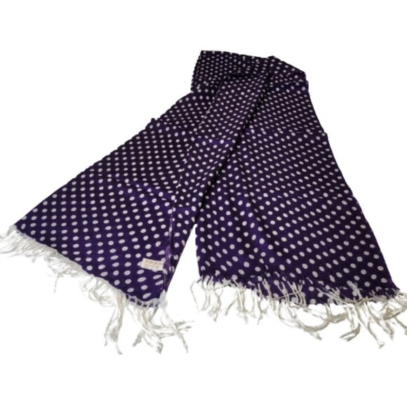 Purple Polka Dot Scarf Long Rectangular Scarf with Tassels - Picture 3 of 8